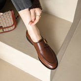 Casual Simple Round Head Belt Buckle Women's Leather Shoes